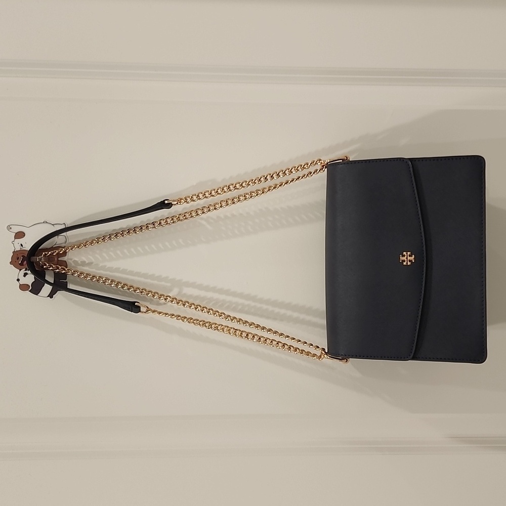 Tory Burch Dark Blue Crossbody Bag with Gold Chain